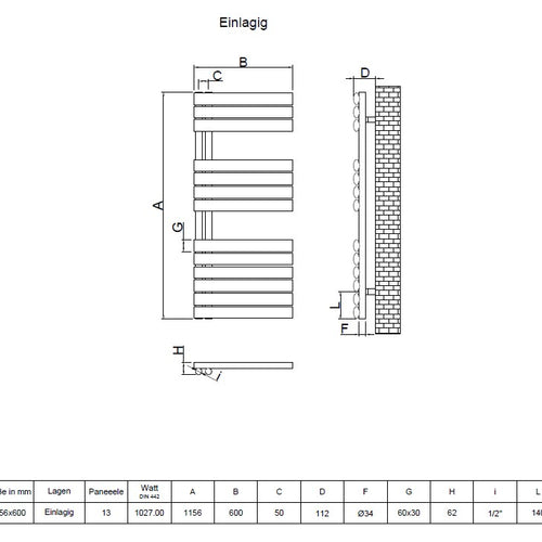 Eldor 1156x600 mm Vertikal Einlagig Ellipse  Anthrazit Paneelheizkörper - Görsel 3