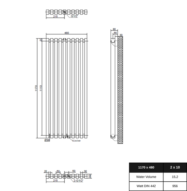 Line Aluminium Vertikal Einlagig Mittelanschluss Heizkörper Anthrazit & Weiß