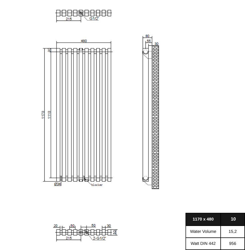Line 1170x480 mm Vertikal Einlagig Flach Aluminium Weiß Paneelheizkörper