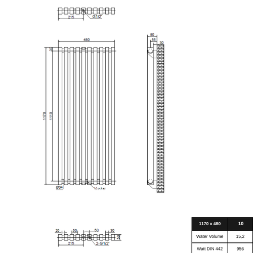 Line 1170x480 mm Vertikal Einlagig Flach Aluminium Anthrazit Paneelheizkörper - Görsel 1
