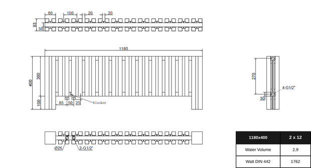 Cubix 400x1180 mm Horizontal Einlagig Flach Aluminium Weiß Paneelheizkörper