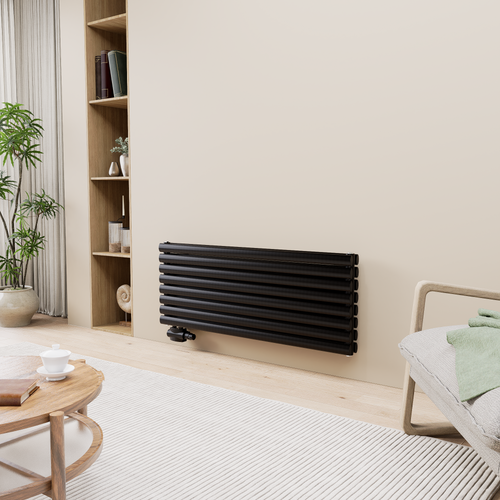 Vormico 472x1200 mm Horizontal Doppellagig Ellipse  Schwarz Paneelheizkörper - Görsel 1