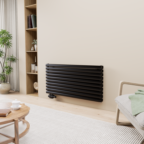 Vormico 1200x590 mm Horizontal Doppellagig Ellipse  Schwarz Paneelheizkörper - Görsel 1