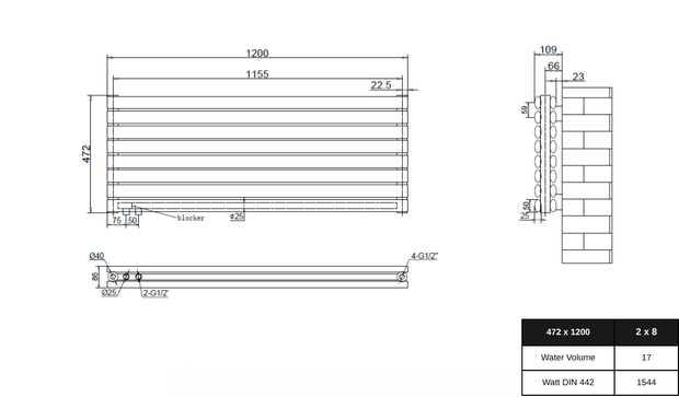 Vormico 472x1200 mm Horizontal Doppellagig Ellipse  Schwarz Paneelheizkörper