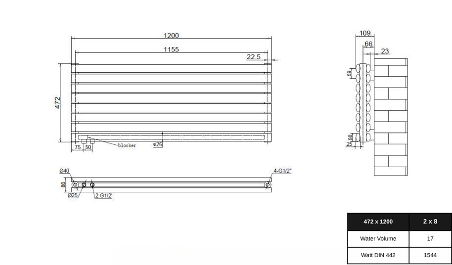 Vormico 472x1200 mm Horizontal Doppellagig Ellipse  Weiß Paneelheizkörper