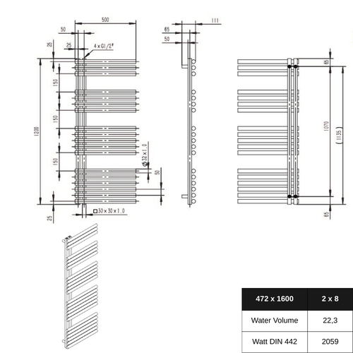 Luxora 1200x500 mm Vertikal Einlagig Ellipse Edelstahl Chrom Paneelheizkörper - Görsel 1