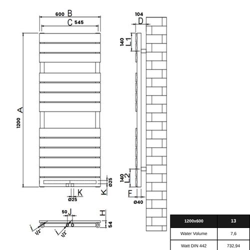Equa 1200x600 mm Vertikal Einlagig Flach Stahl Weiß Paneelheizkörper - Görsel 3