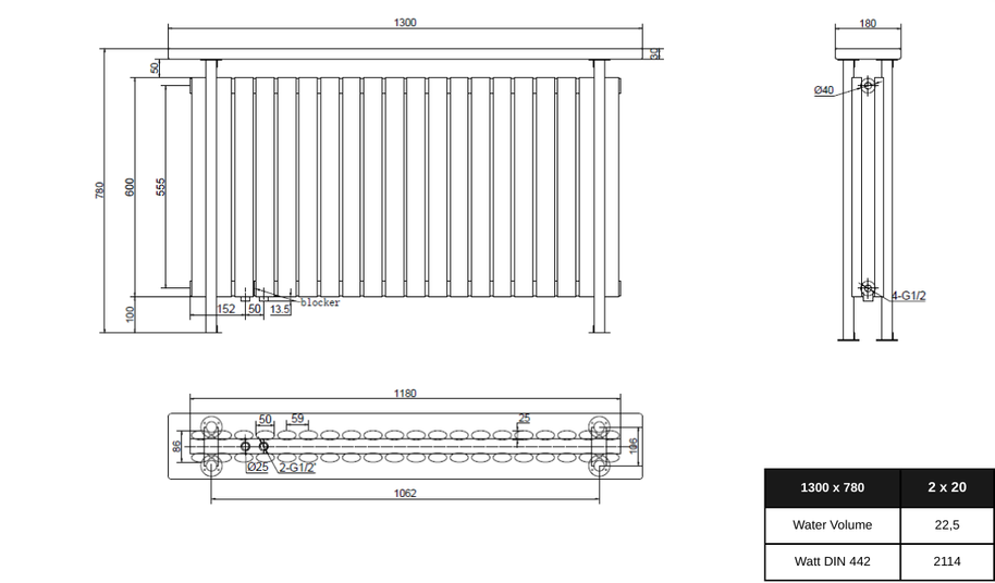 Woodi Stand 1300x780 mm Horizontal Doppellagig Ellipse Anthrazit Paneelheizkörper