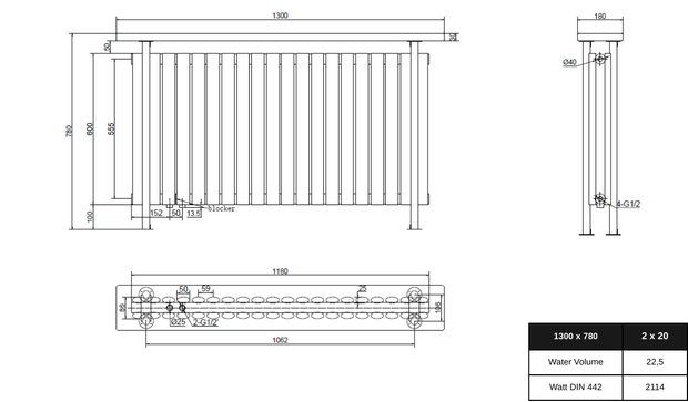 Woodi Stand 1300x780 mm Horizontal Doppellagig Ellipse Anthrazit Paneelheizkörper