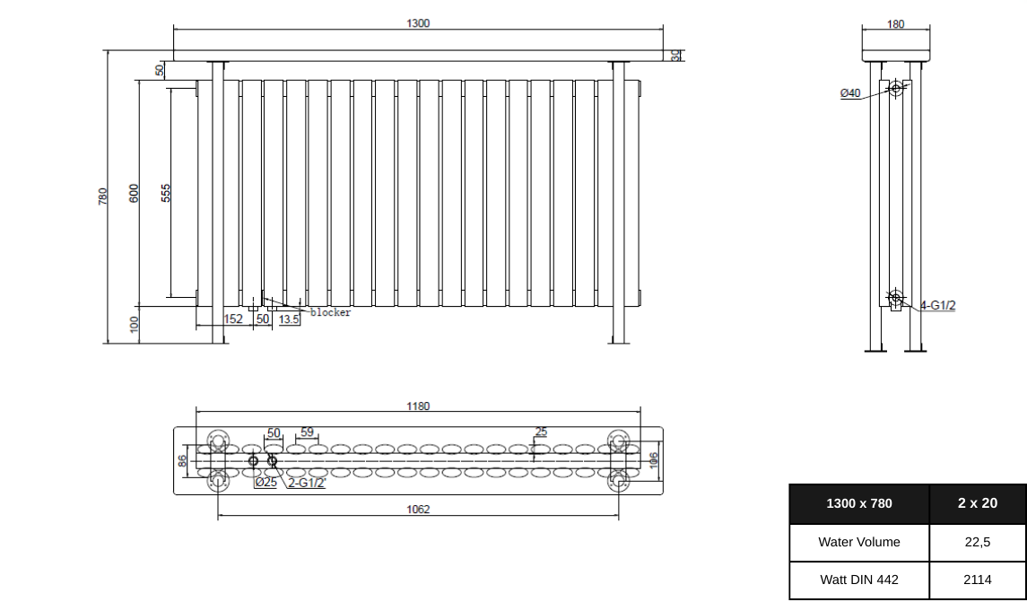 Woodi Stand 1300x780 mm Horizontal Doppellagig Ellipse  Weiß Paneelheizkörper