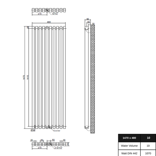 Line 1470x480 mm Vertikal Einlagig Flach Aluminium Anthrazit Paneelheizkörper - Görsel 1
