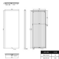 Stylo 1472x500 mm Vertikal Einlagig Flach Stahl Anthrazit Paneelheizkörper