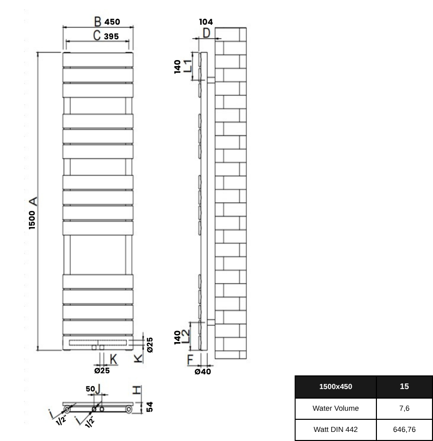 Equa 1500x450 mm Vertikal Einlagig Flach Stahl Weiß Paneelheizkörper