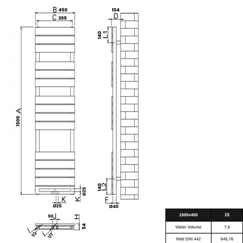 Equa 1500x450 mm Vertikal Einlagig Flach Stahl Weiß Paneelheizkörper - Görsel 3