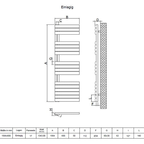 Eldor 1564x600 mm Vertikal Einlagig Ellipse  Anthrazit Paneelheizkörper - Görsel 3