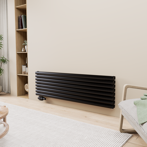 Vormico 472x1600 mm Horizontal Doppellagig Ellipse  Schwarz Paneelheizkörper