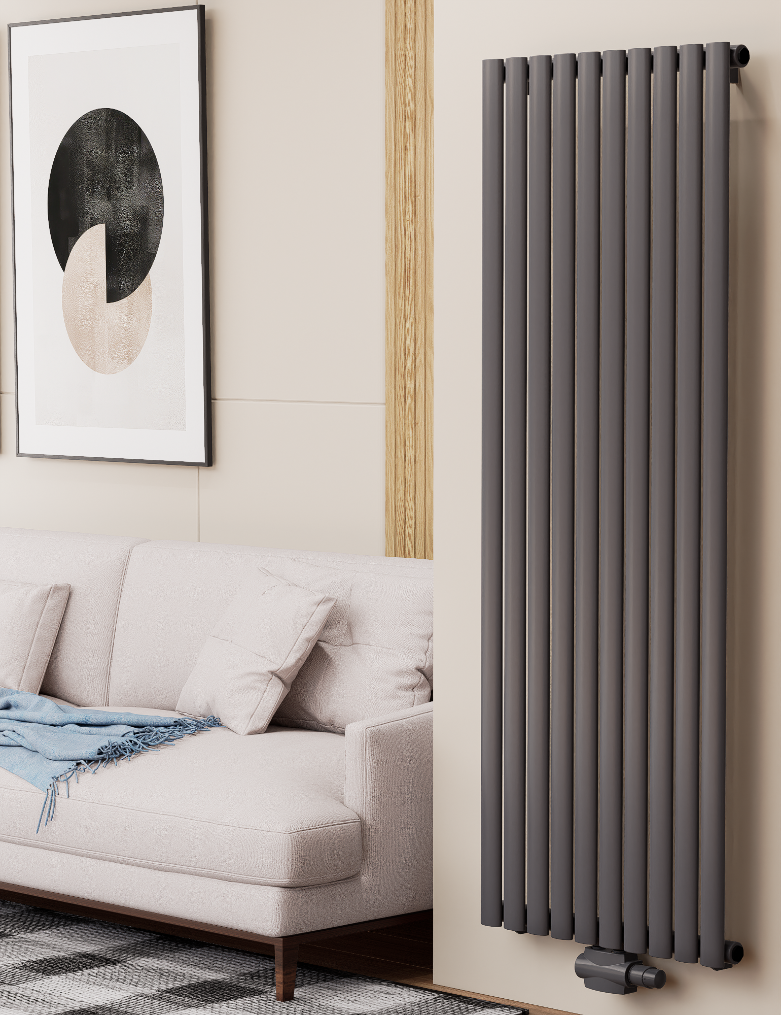 Solaria 1600x590 mm Vertikal Einlagig Ellipse Anthrazit Paneelheizkörper