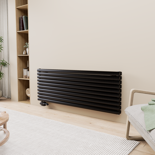 Vormico 1600x590 mm Horizontal Doppellagig Ellipse Schwarz Paneelheizkörper - Görsel 1