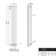 Solaria 1600x236 mm Vertikal Einlagig Ellipse Anthrazit Paneelheizkörper