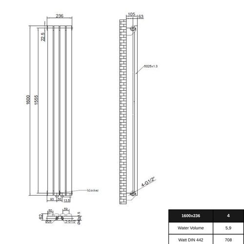 Solaria 1600x236 mm Vertikal Einlagig Ellipse Anthrazit Paneelheizkörper - Görsel 2