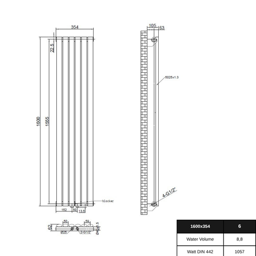Solaria 1600x354 mm Vertikal Einlagig Ellipse Weiß Paneelheizkörper - Görsel 2