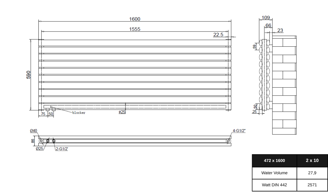 Vormico 1600x590 mm Horizontal Doppellagig Ellipse Weiß Paneelheizkörper