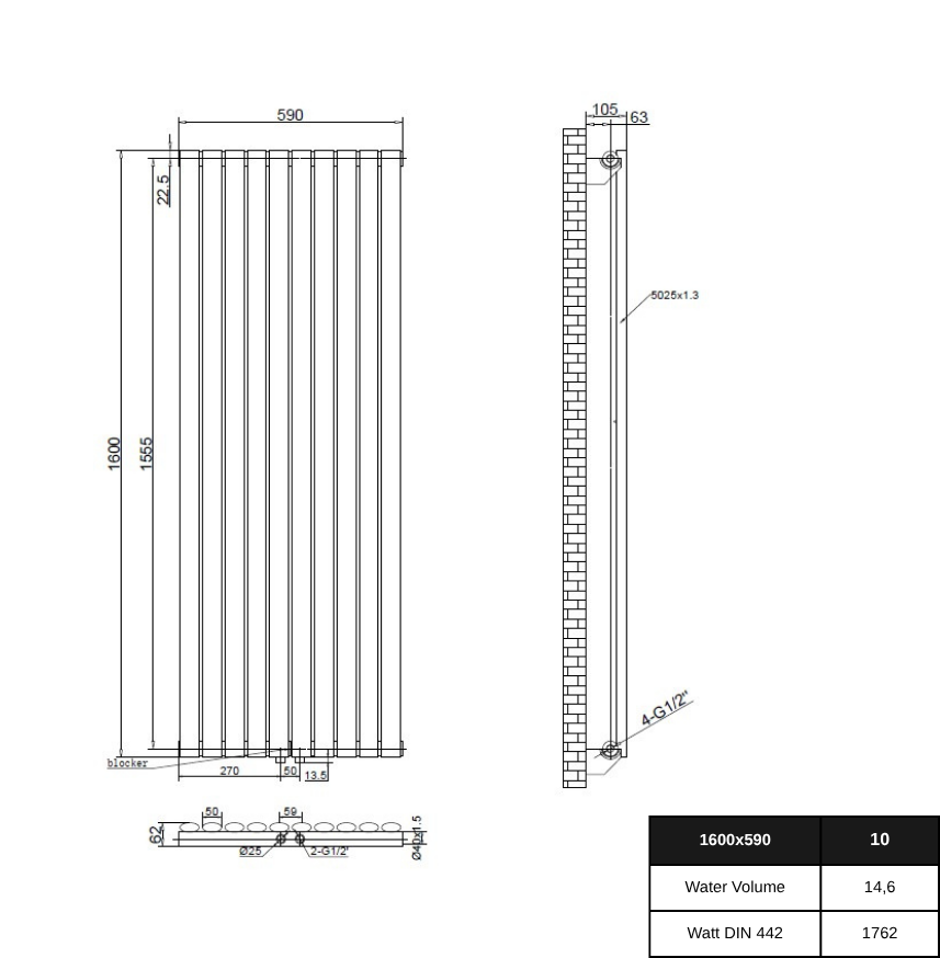 Solaria 1600x590 mm Vertikal Einlagig Ellipse  Weiß Paneelheizkörper