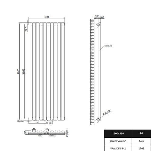Solaria 1600x590 mm Vertikal Einlagig Ellipse Anthrazit Paneelheizkörper - Görsel 2