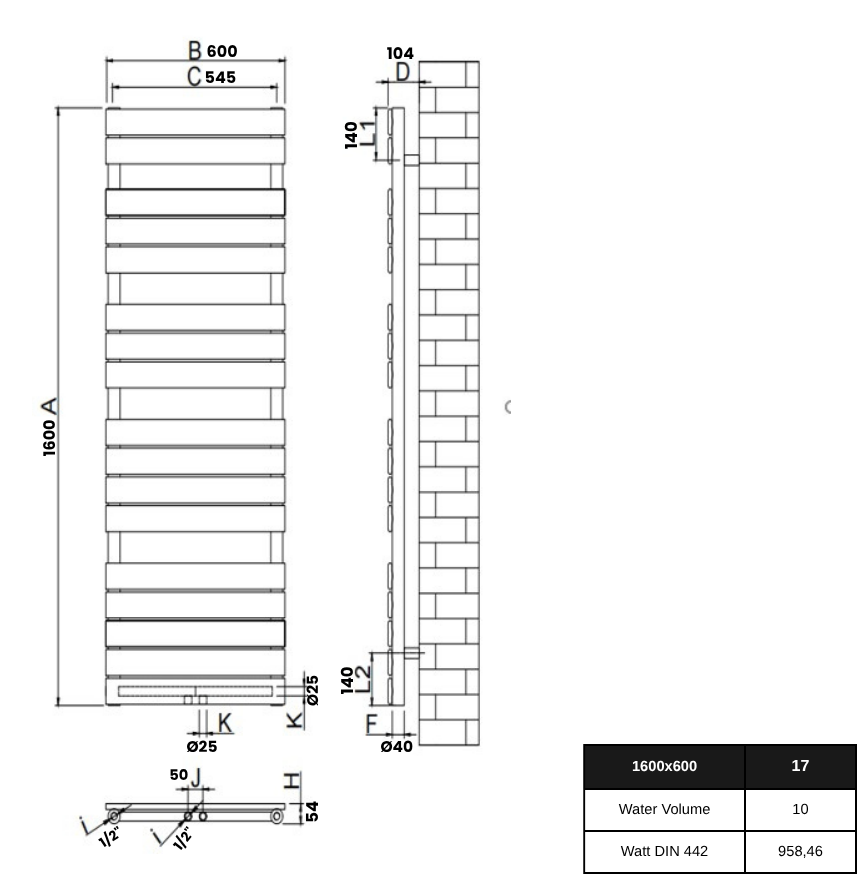 Equa 1600x600 mm Vertikal Einlagig Flach Stahl Anthrazit Paneelheizkörper