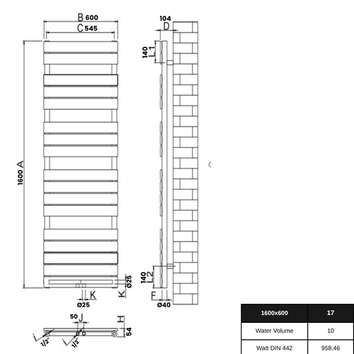 Equa 1600x600 mm Vertikal Einlagig Flach Stahl Anthrazit Paneelheizkörper - Görsel 2