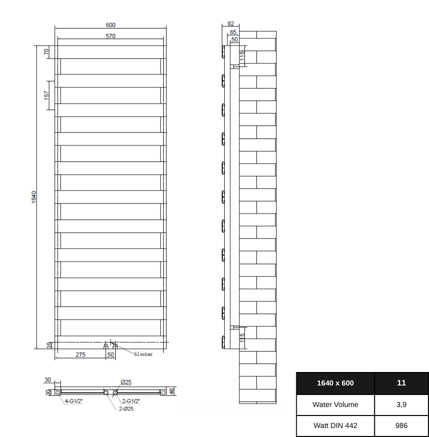 Estiva 1640x600 mm Vertikal Einlagig Flach Aluminium Weiß Paneelheizkörper