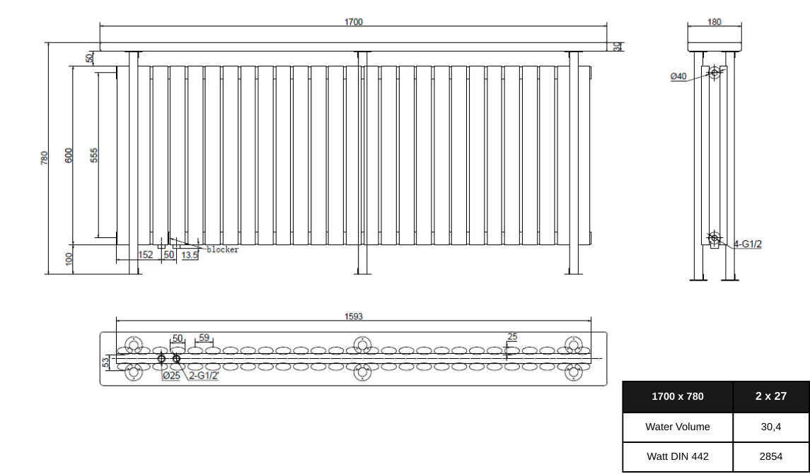 Woodi Stand 1700x780 mm Horizontal Doppellagig Ellipse Anthrazit Paneelheizkörper