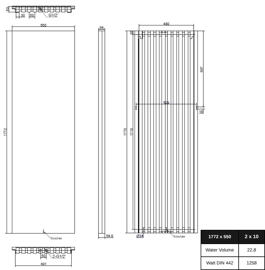 Slim 1770x550 mm Vertikal Einlagig Flach Aluminium Weiß Paneelheizkörper