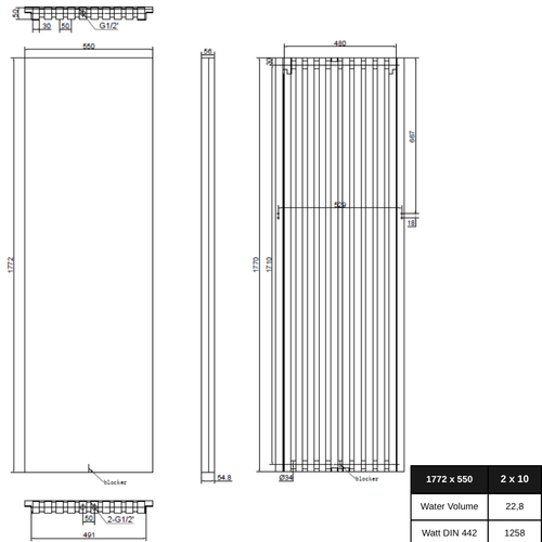 Slim 1770x550 mm Vertikal Einlagig Flach Aluminium Weiß Paneelheizkörper - Görsel 1