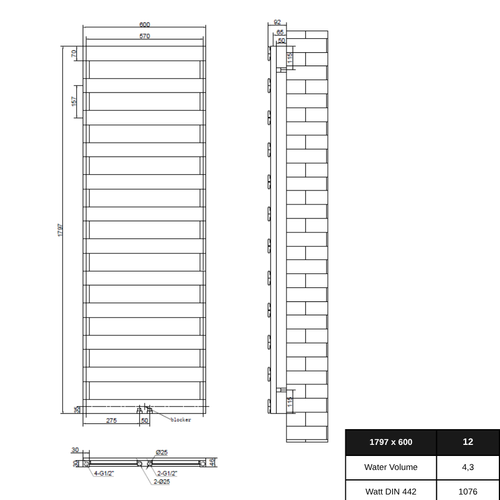 Estiva 1797x600 mm Vertikal Einlagig Flach Aluminium Anthrazit Paneelheizkörper - Görsel 2