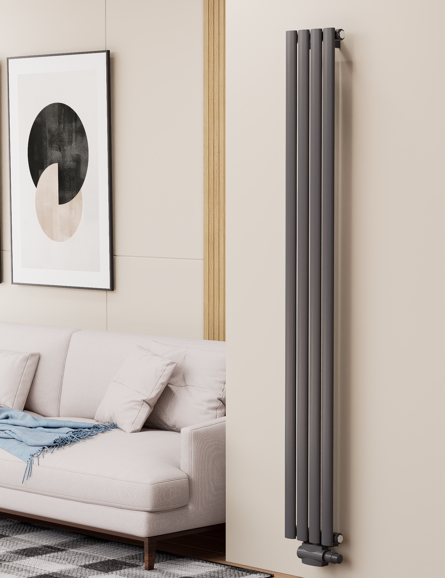 Solaria 1800x236 mm Vertikal Einlagig Ellipse  Anthrazit Paneelheizkörper