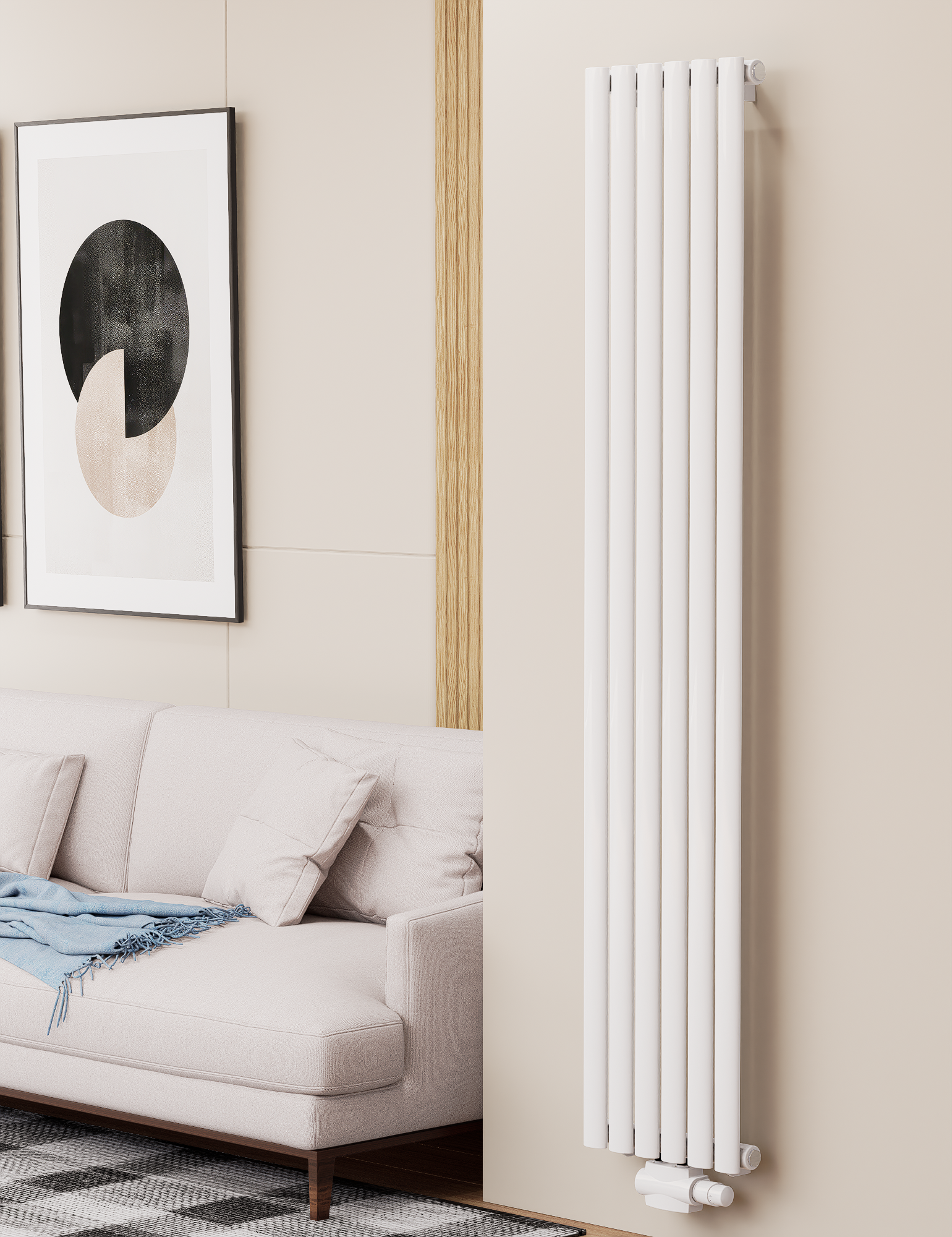 Solaria 1800x354 mm Vertikal Einlagig Ellipse  Weiß Paneelheizkörper