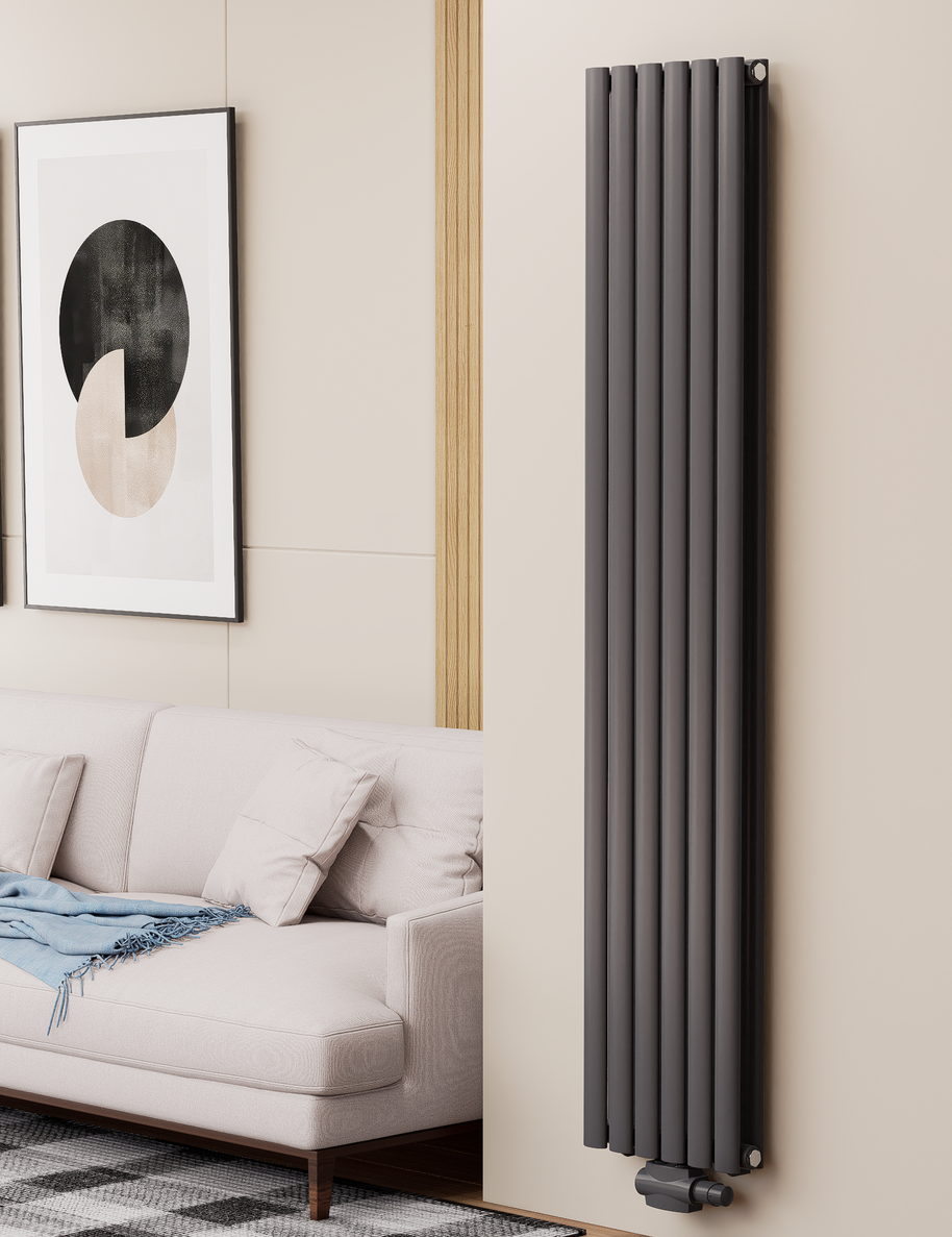 Solaria 1800x354 mm Vertikal Doppellagig Ellipse  Anthrazit Paneelheizkörper