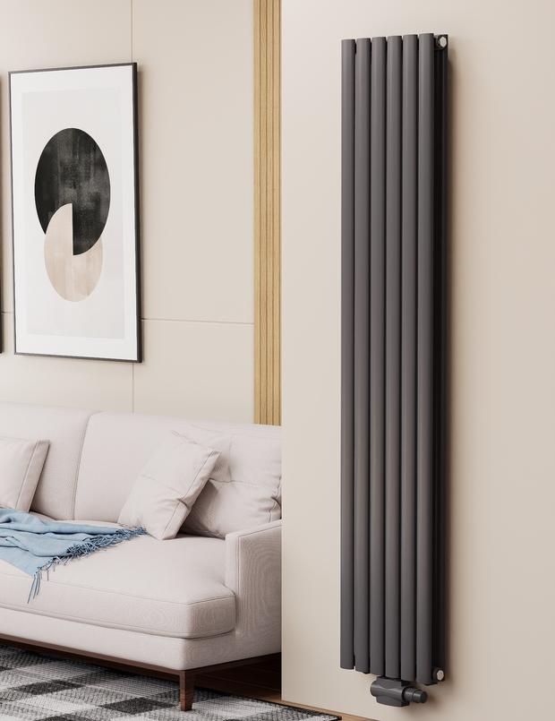 Solaria 1800x354 mm Vertikal Doppellagig Ellipse  Anthrazit Paneelheizkörper