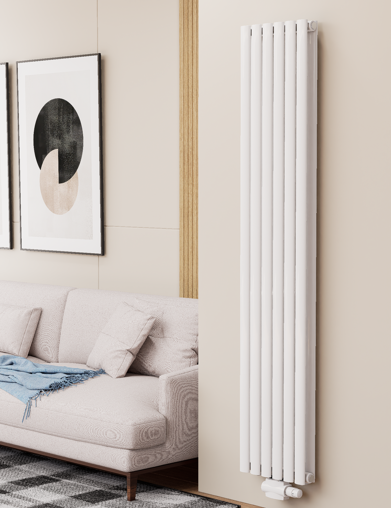 Solaria 1800x354 mm Vertikal Doppellagig Ellipse  Weiß Paneelheizkörper