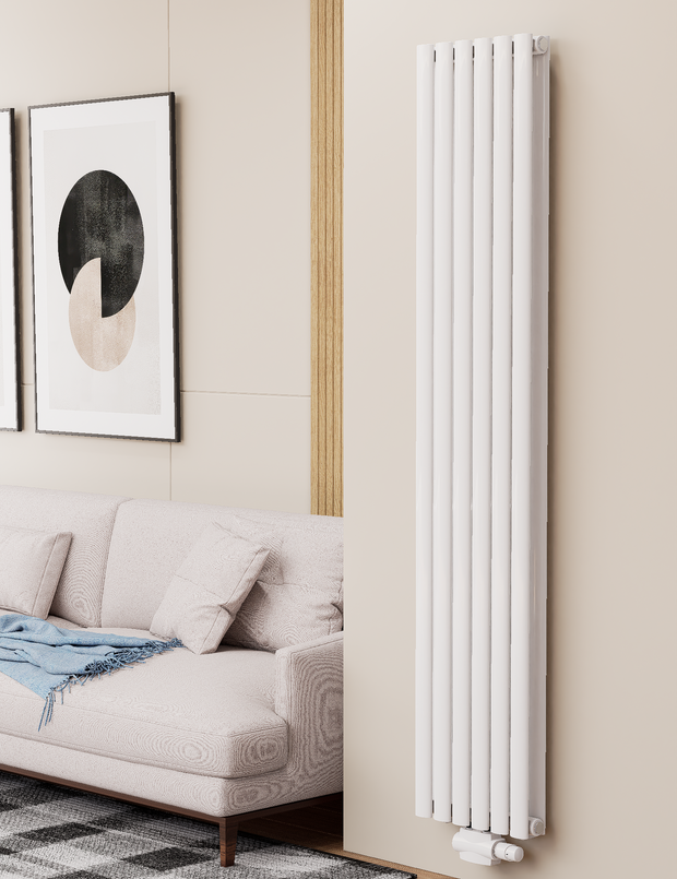 Solaria 1800x354 mm Vertikal Doppellagig Ellipse  Weiß Paneelheizkörper