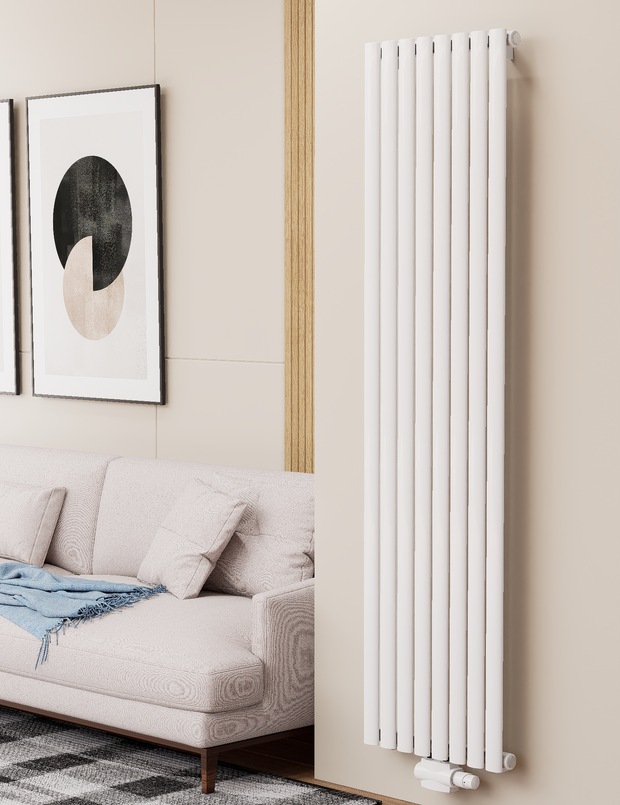 Solaria 1800x472 mm Vertikal Doppellagig Ellipse Weiß Paneelheizkörper