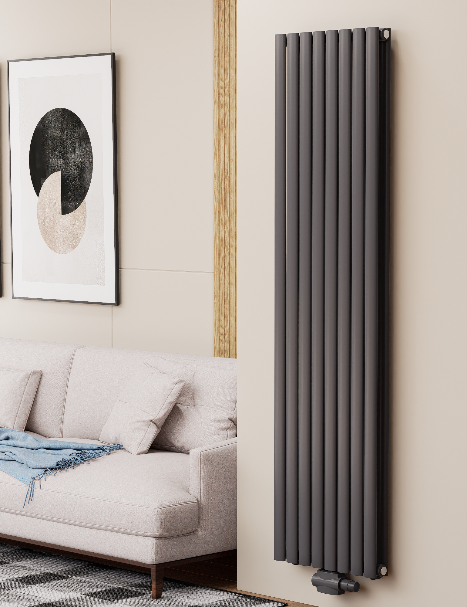 Solaria 1800x472 mm Vertikal Doppellagig Ellipse  Anthrazit Paneelheizkörper