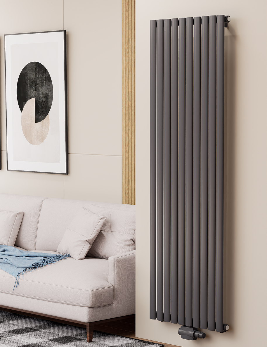 Solaria 1800x590 mm Vertikal Einlagig Ellipse Anthrazit Paneelheizkörper