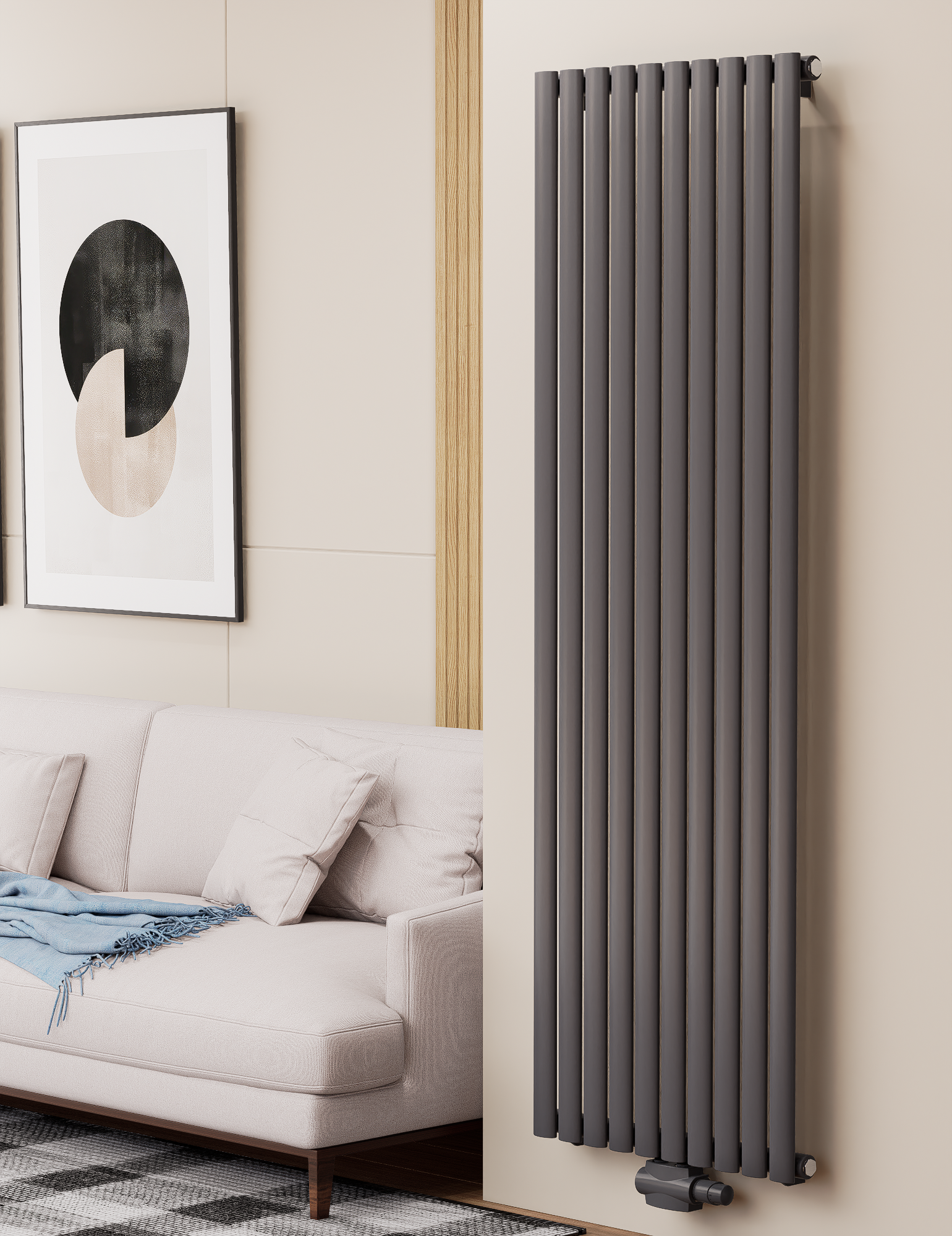 Solaria 1800x590 mm Vertikal Einlagig Ellipse Anthrazit Paneelheizkörper