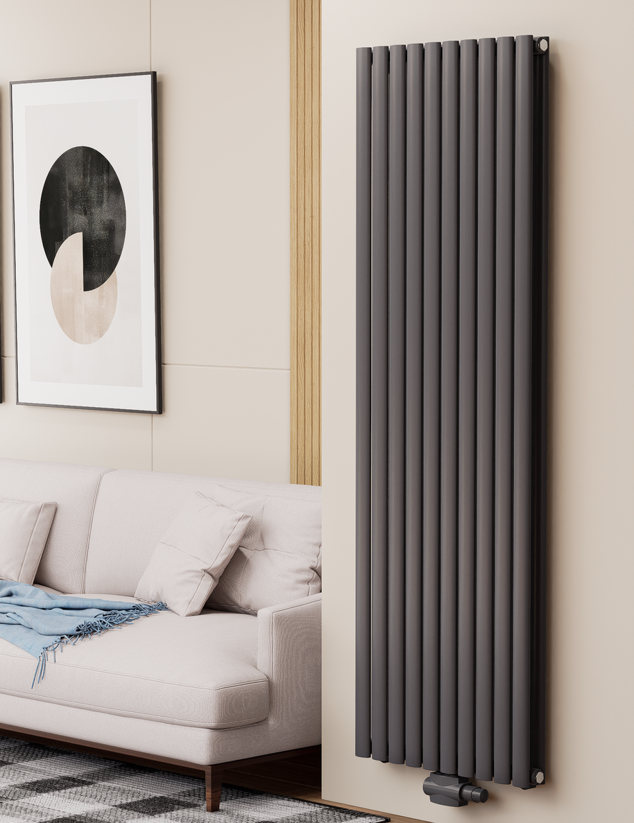 Solaria 1800x590 mm Vertikal Doppellagig Ellipse Anthrazit Paneelheizkörper