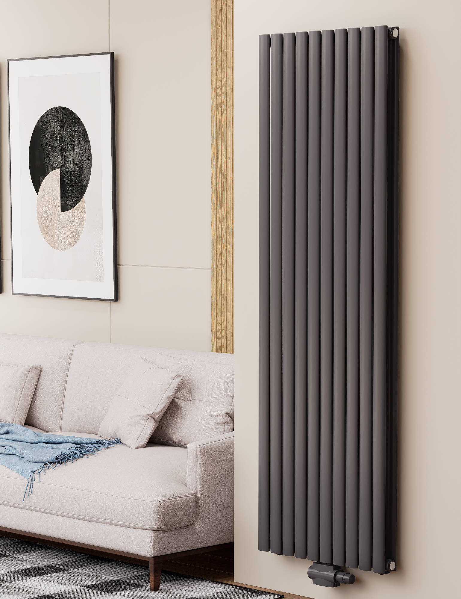 Solaria 1800x590 mm Vertikal Doppellagig Ellipse Anthrazit Paneelheizkörper