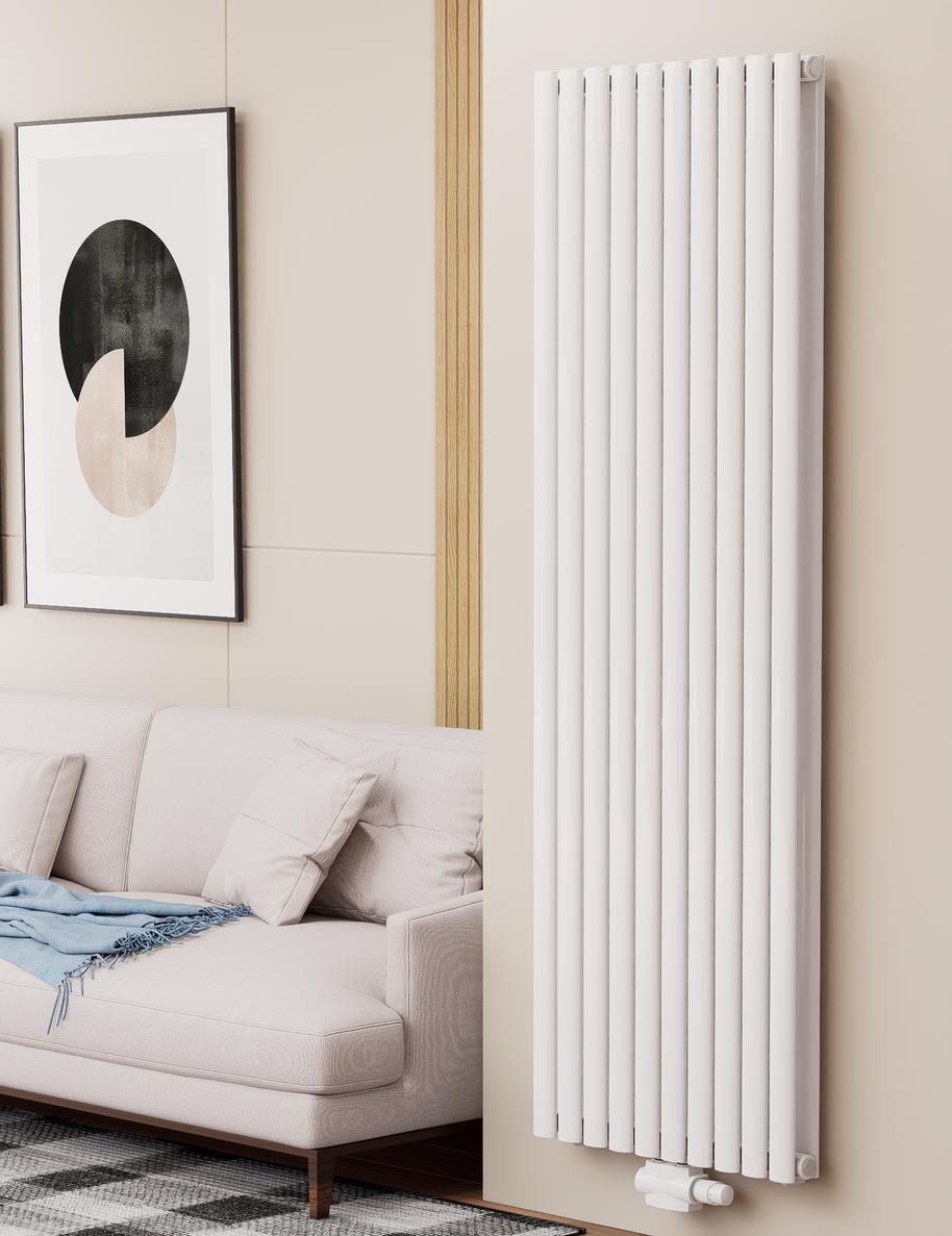 Solaria 1800x590 mm Vertikal Doppellagig Ellipse Weiß Paneelheizkörper