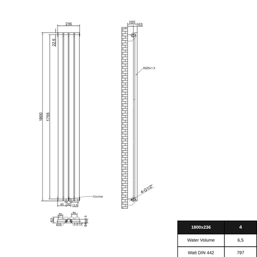 Solaria 1800x236 mm Vertikal Einlagig Ellipse Weiß Paneelheizkörper - Görsel 2