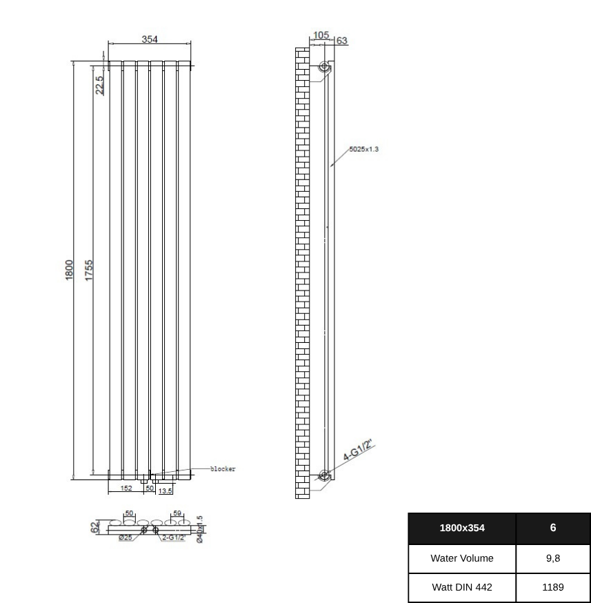 Solaria 1800x354 mm Vertikal Einlagig Ellipse Anthrazit Paneelheizkörper